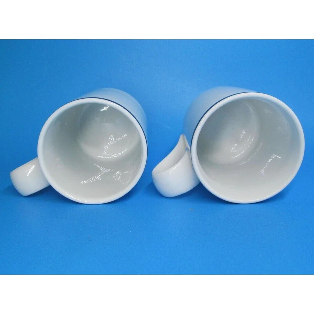 Dansk Bistro Mugs White Blue Stripe Christianshavn Coffee Mugs Set of 2